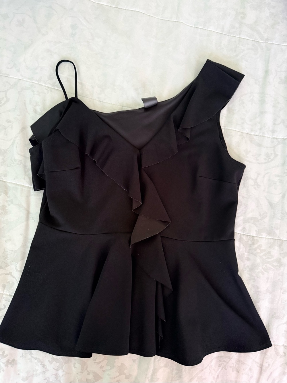 SHEIN Black One-Shoulder Ruffle Peplum Top